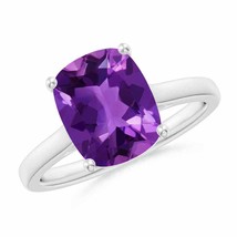 ANGARA 10x8mm Natural Amethyst Solitaire Ring with Hidden Accents in Silver - £113.67 GBP+