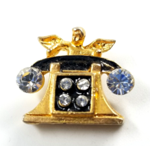 VTG Angle Push-Button Desk Top Telephone Rhinstones Gold Tone Black Enamel Pin - £12.68 GBP