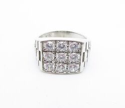 925 Sterling Silver  Cubic Zirconia Square Grid Cocktail Ring Sz 11  RG5664 - $58.14