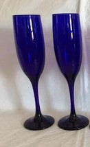 Set of 2 Deep Cobalt Blue Champagne flutes Glasses 9” Tall EUC - $18.80