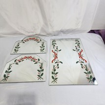 Vintage Christmas Mirrored table runner set holly and bow decor - $48.33