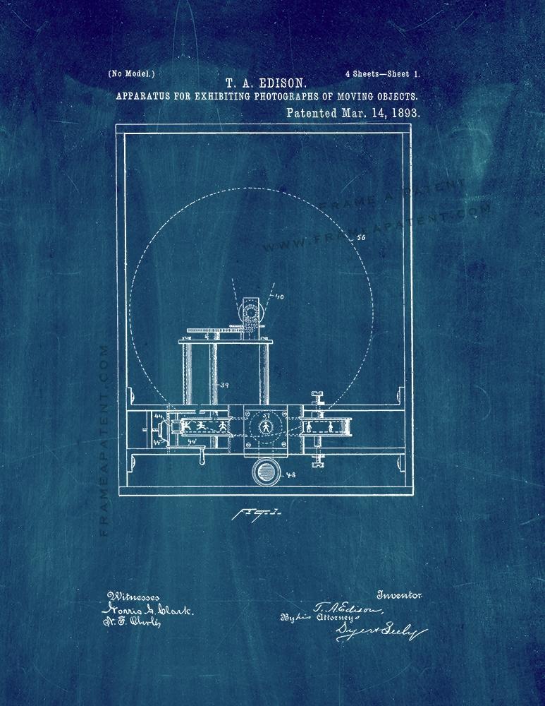 Edison Motion Picture Camera Patent Print - Midnight Blue