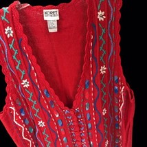 Vtg Sweater Vest Red Floral Koret City Blues cottagecore grannycore boho S - $18.80