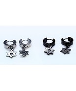 Stainless Steel Hoop Pierced Star of David Earrings - $186.86 MXN