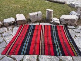 Woolen handmade rug, 1950's high quality organic wool rug, primitive and... - $120.00