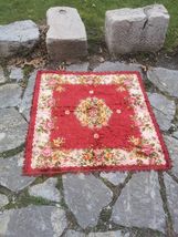 Floral velvet bed throw, vintage red velvet square bed cover, bohemian b... - $75.00