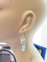 dog charm earrings blue glass bead drops, Egyptian charm god of the dead jewelry - £5.52 GBP
