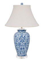 Blue and White Floral Porcelain Chinese Vase Clear Base Table Lamp 29&quot; - £249.10 GBP