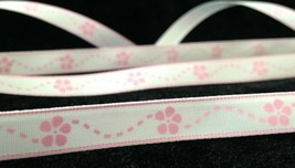 3/8&quot; inch Sakura FLOWER pattern white satin RIBBON - 1 yd  cherry blosso... - $2.18