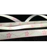 3/8&quot; inch Sakura FLOWER pattern white satin RIBBON - 1 yd  cherry blosso... - $2.96 CAD