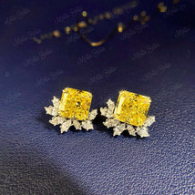 5.00Ct Asscher Cut Canary Yellow Diamond Stud Earrings In 14K White Gold finish - £81.71 GBP