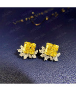 5.00Ct Asscher Cut Canary Yellow Diamond Stud Earrings In 14K White Gold... - £83.24 GBP