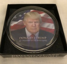 TRUMP MAGA PAPERWEIGHT GLASS w PHOTO DONALD J &amp; USA FLAG in BOX GREAT GIFT - £7.80 GBP