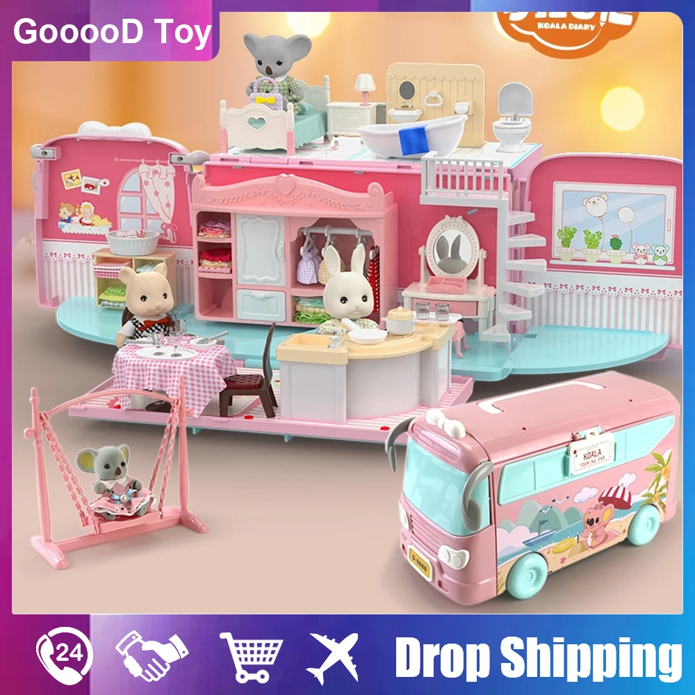 Dollhouse Koala Diary Girl Play House Toy Diy Tour Bus Bedroom Dresser Dining - £31.04 GBP+