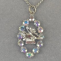 LOOM Loyal Order Of Moose Necklace Silver Tone Aurora Borealis Rhineston... - $9.05