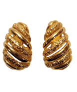 Givenchy Clip Earrings Gold Tone Shell Half Hoop 1980s Logo Paris New York - £79.00 GBP
