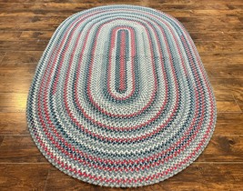 American Oval Braided Rug 5x8 Vintage Multicolor Handmade Wool 5 x 8 Carpet - £791.67 GBP