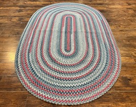 American Oval Braided Rug 5x8 Vintage Multicolor Handmade Wool 5 x 8 Carpet - £790.16 GBP