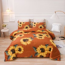 Sunflowers Comforter Set Queen Yellow Floral Botanical 3-Pieces Microfiber Beddi - £63.14 GBP