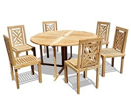 Windsor&#39;s Grade A Teak 59&quot; Round Drop Leaf Table w/6 Chippendale Stackin... - £3,288.73 GBP