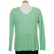 EILEEN FISHER Lawn Green Fine Linen Rib V-Neck Sweater Top L - $69.99