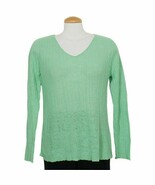EILEEN FISHER Lawn Green Fine Linen Rib V-Neck Sweater Top L - $95.31 CAD