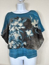 Hannah Womens Size S Teal Floral Stretch Knit Relaxed Fit Top Short Sleeve - $9.45