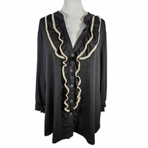 Dress Barn Women&#39;s Top Black White Ruffles Size 1X Soft Stretchy Button Up - $12.67