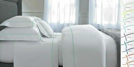 Yves Delorme Athena White Queen Duvet Set 3PC Turquouise Lagon Stripe 500TC  NEW - £255.96 GBP