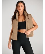 new Women&#39;s CROPPED PUFFER VEST sz XS Sleeveless Padded Jacket Gilet Beige - $24.26