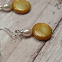 Brown Shell White Pearl Pierced Earrings Handmade New - £7.90 GBP