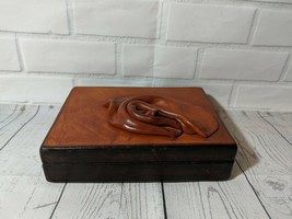 Vintage leather and wood jewelry box, trinket box, cufflink box - £58.99 GBP