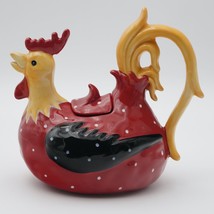 Blue Sky Clayworks Chicken Ceramic Teapot, Red Rooster with White Polka ... - $40.10