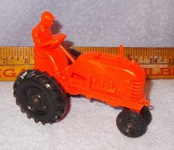 Vintage Barr Ohio Orangie Red  Plastic Rubber Tractor with Farmer Driver  - £6.24 GBP