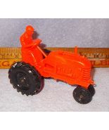Vintage Barr Ohio Orangie Red  Plastic Rubber Tractor with Farmer Driver  - $7.95