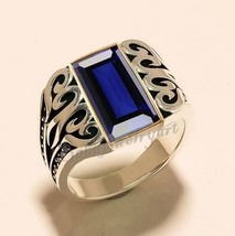 Mens Blue Sapphire Ring, 925 Silver Men Ring Christmas Gift For Husband, Brother - £89.61 GBP