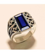 Mens Blue Sapphire Ring, 925 Silver Men Ring Christmas Gift For Husband,... - £87.94 GBP