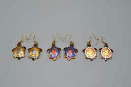 Turtle Enamel Cloisonne Hook Earrings w Multicolor Shell 1.5&quot; Lot of 3 - £27.28 GBP