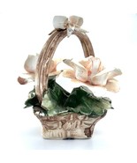 Vintage Capodimonte White Roses Flower Basket Made in Italy 5&quot; Tall - $67.22 CAD