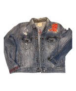 American Eagle Denim Jacket Womens Button Down Distressed Embroidered  S... - £36.94 GBP