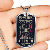 Gun Lover Protect Necklace Stainless Steel or 18k Gold Dog Tag 24&quot; Chain - £37.49 GBP+