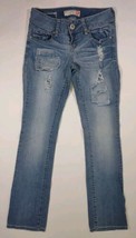 G by Guess Distressed Straight Leg Medium Wash Denim Jeans Women&#39;s Sz 25 Patches - £13.83 GBP