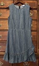 Draper James Sleeveless Dress SZ 4 Blue Chambray Denim Ruffle Hem sheath... - £19.32 GBP