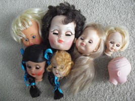 Lot - 8 Vintage 60s 70 Vinyl Plastic Girl Character Doll Heads Up to 3 3/4&quot; Tall - £38.77 GBP