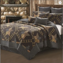 NEW! Black Barn Star Primitive Farmhouse Printed Quilt Set Country Lodge Boho - £62.02 GBP+