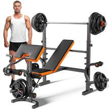 660Lb 6-In-1 Adjustable Weight Bench with Multi-Purpose Workout Bench Set with B - £184.90 GBP