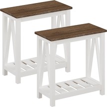 Choochoo Farmhouse End Table Set Of 2, Rustic Vintage Narrow End, Bedroo... - $155.96