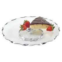 13&quot; Clear and Silver Round Glass Hand Finished Lazy Susan - $2,515.12 MXN
