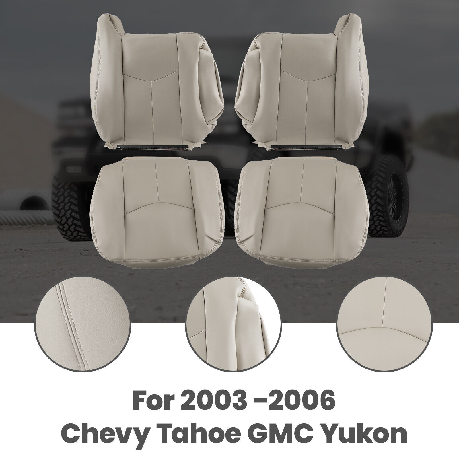 Front Leather Seat Cover Light Tan For Chevy Tahoe GMC Yukon 2003 2004 2005 2006