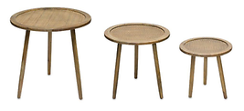 Rattan Accent Table Set - Three Sizes In Natural Wood - $222.95